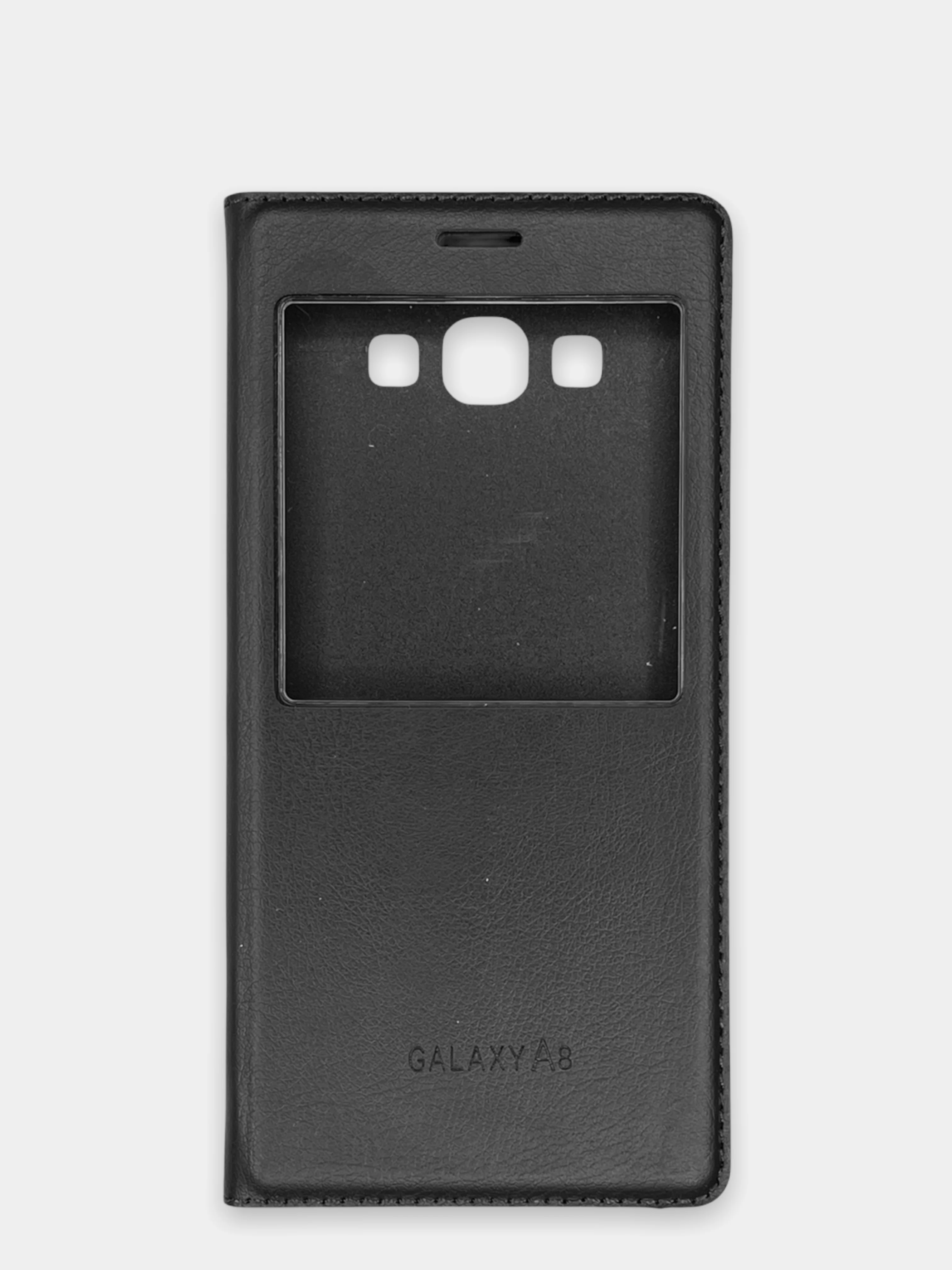 Черный чехол книжка Samsung Galaxy A8 2015, Самсунг Галакси А8 2015 с окошком