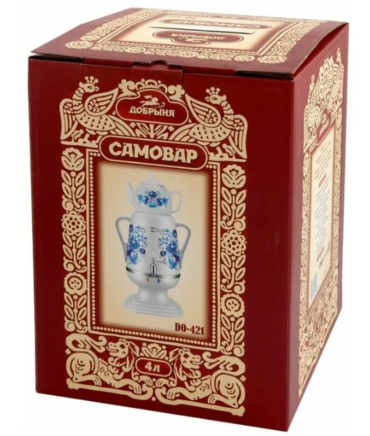 Самовар до-421 4л/1л, бел. пласт/фарфор, гжель-2