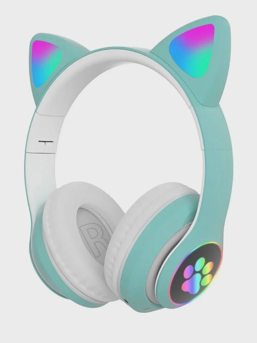 Бирюзовый беспроводные светящиеся наушники с ушками CAT EAR P33M