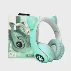 Бирюзовый беспроводные светящиеся наушники с ушками CAT EAR P33M