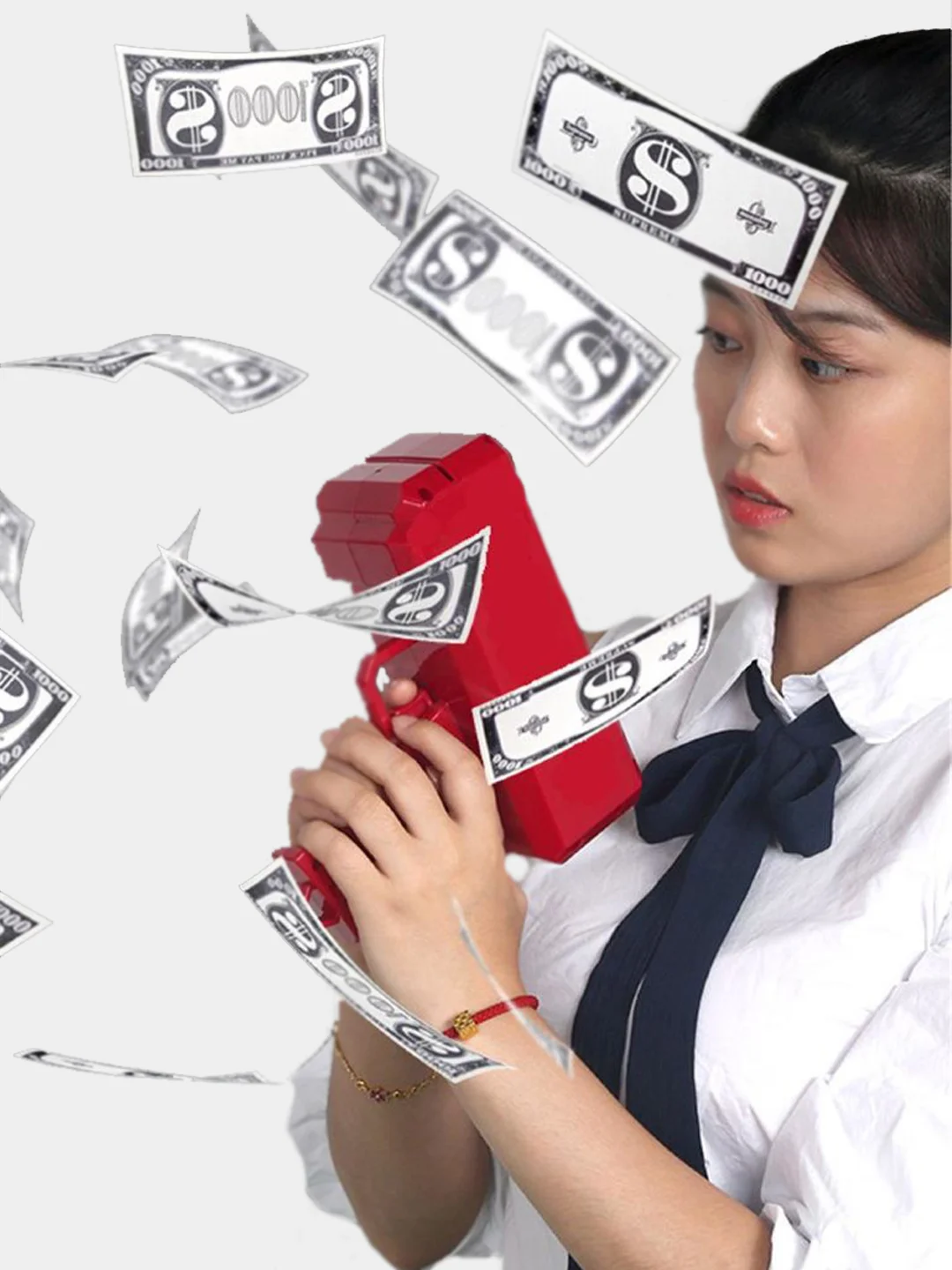 Красный игрушечное оружие детский пистолет денежный Деньгомет Super Money Gun стреляющий деньгами