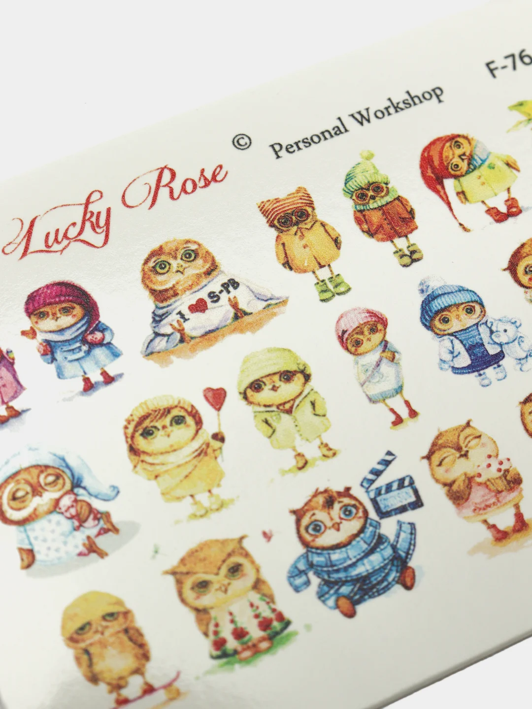 Наклейка для дизайна ногтей Lucky Rose Персонажи Совы, слайдер для маникюра под гель-лак