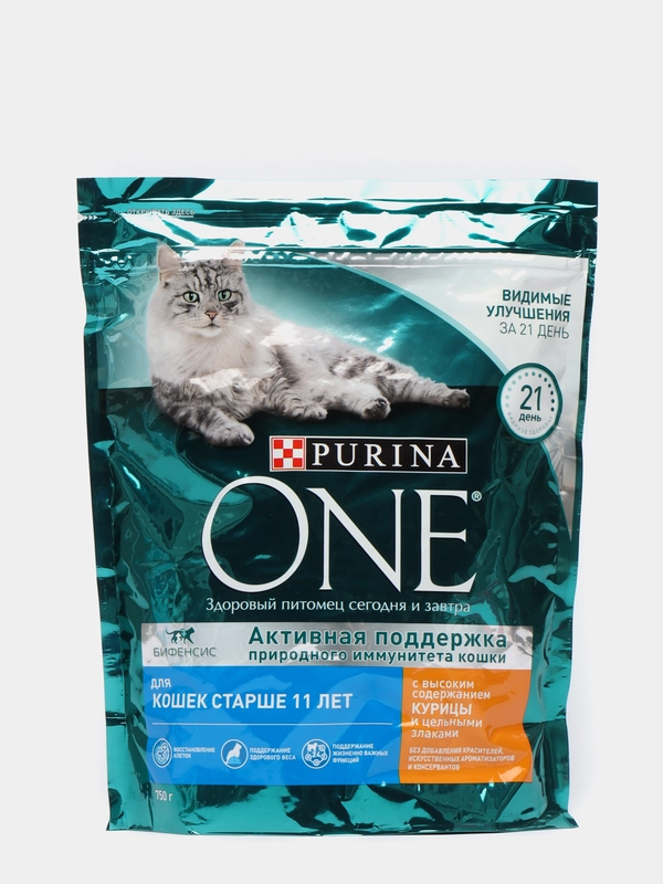 Сухой корм Purina ONE для кошек старше 11 лет, с курицей и цельными злаками, 750 г