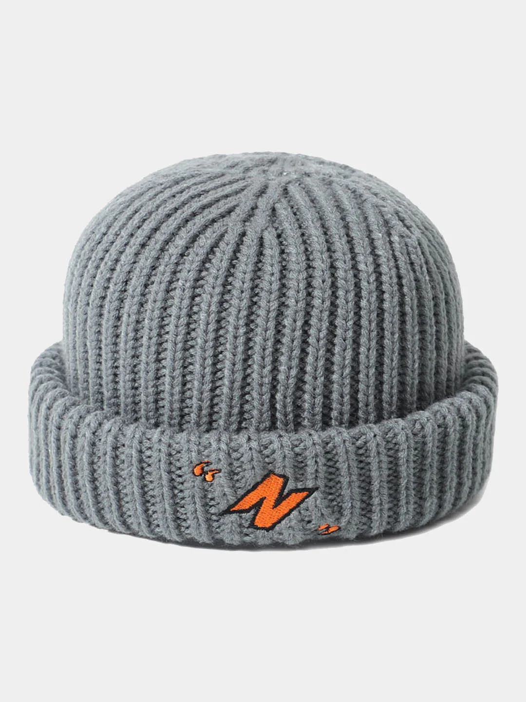 Серый объемная зимняя шапка бини "N"