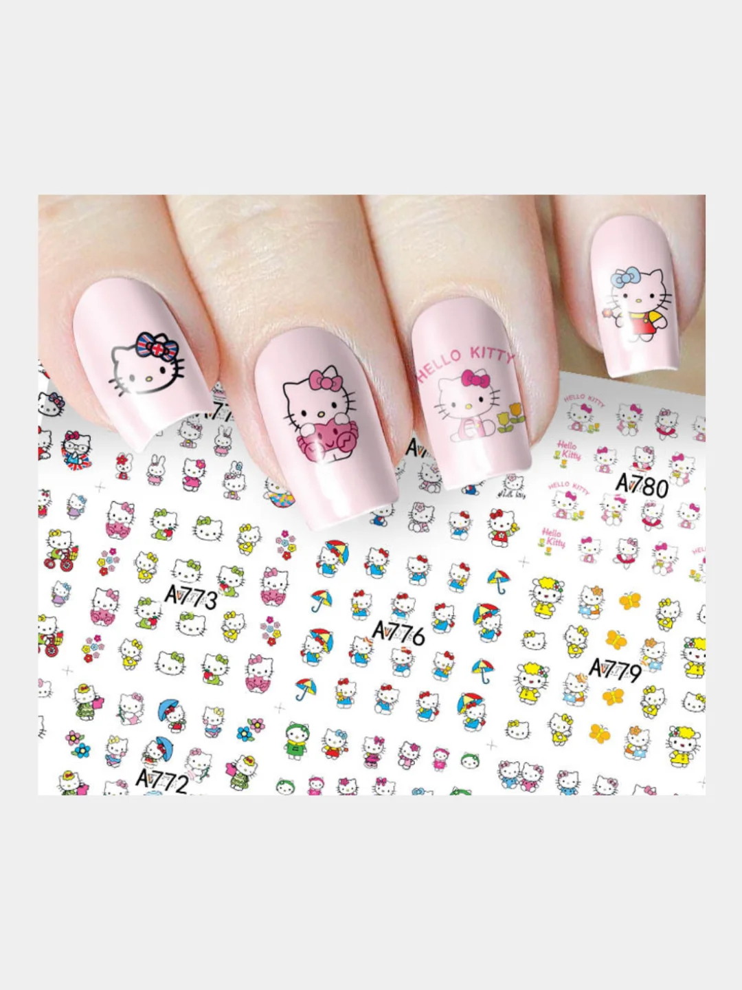 Алый слайдер-дизайн для ногтей, водные наклейки "Hello Kitty", 12 видов
