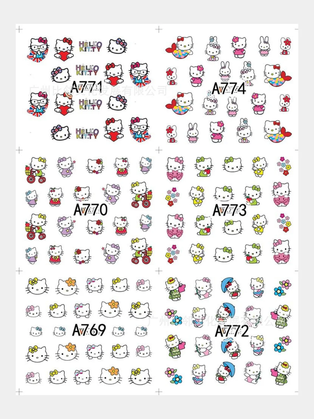Алый слайдер-дизайн для ногтей, водные наклейки "Hello Kitty", 12 видов