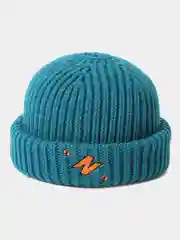 Тёмно-бирюзовый объемная зимняя шапка бини "N"