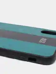 Зеленый чехол для Айфон в стиле Porsche из TPU c вставками из кожи и магнитом подставкой Phone