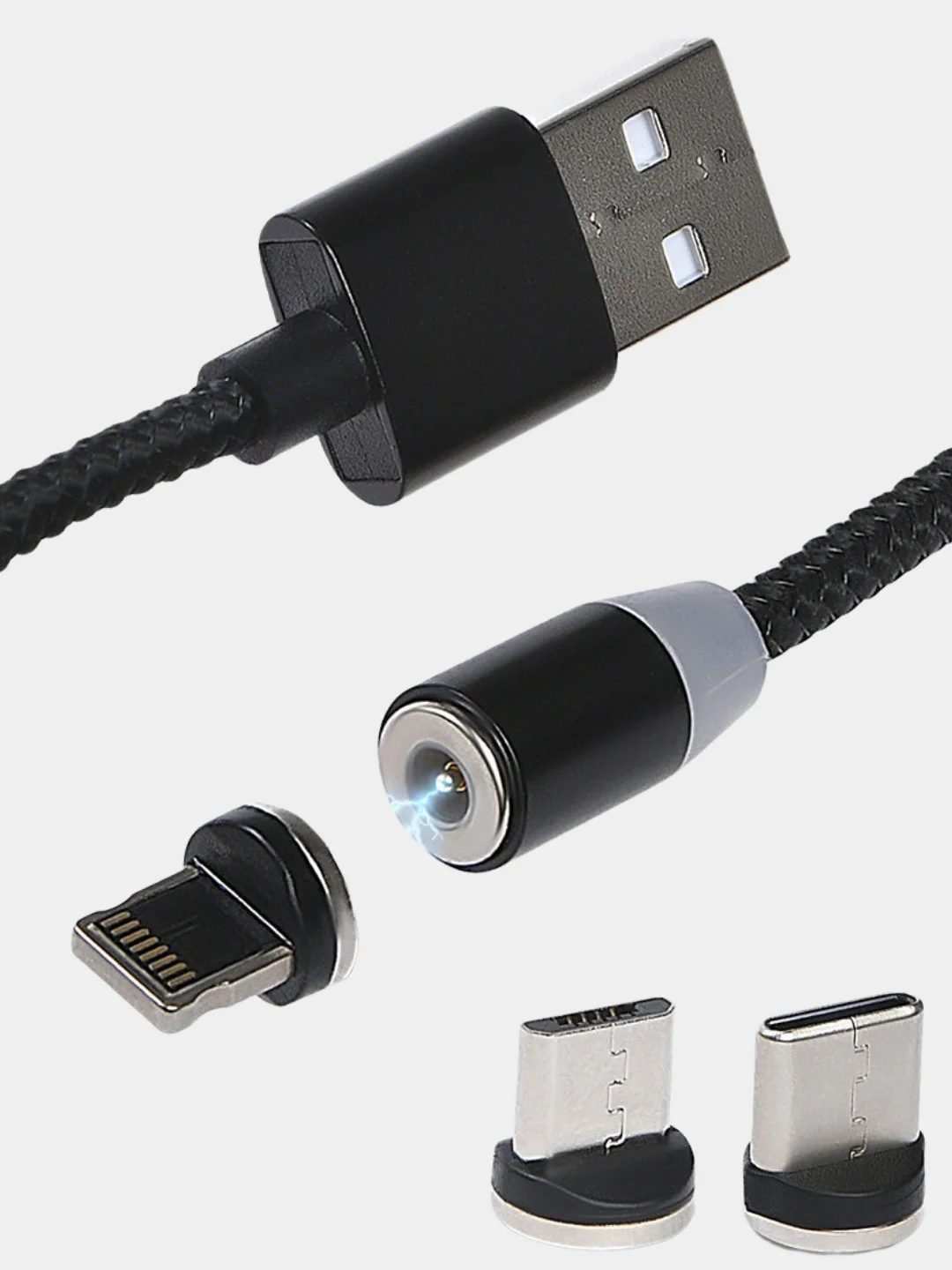 Кабель магнитный MC-01 USB - Micro USB для телефона, черный
