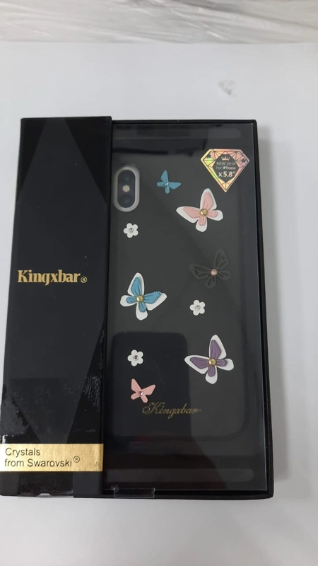 Чехол для iPhone X Kingxban Crystals силикон + кожа  (Черный)