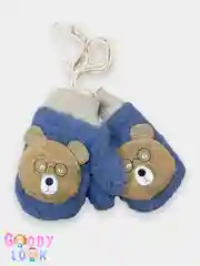 Синий варежки меховые "Мишка" 9-12 лет