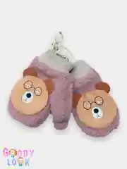 Коралловый меланж варежки меховые "Мишка" 9-12 лет