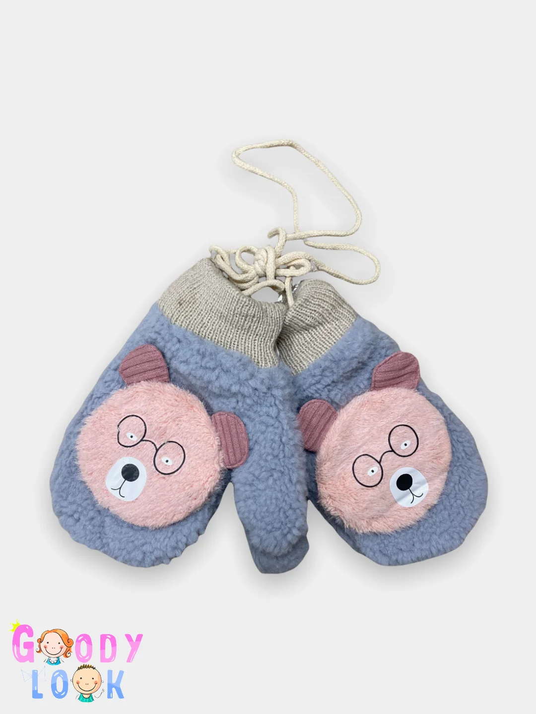 Коралловый варежки меховые "Мишка" 9-12 лет