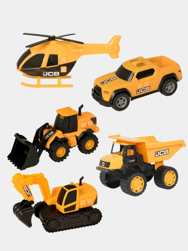 Игрушечный строительный транспорт JCB: пикап, ветролет, экскаватор, погрузчик, самосвал