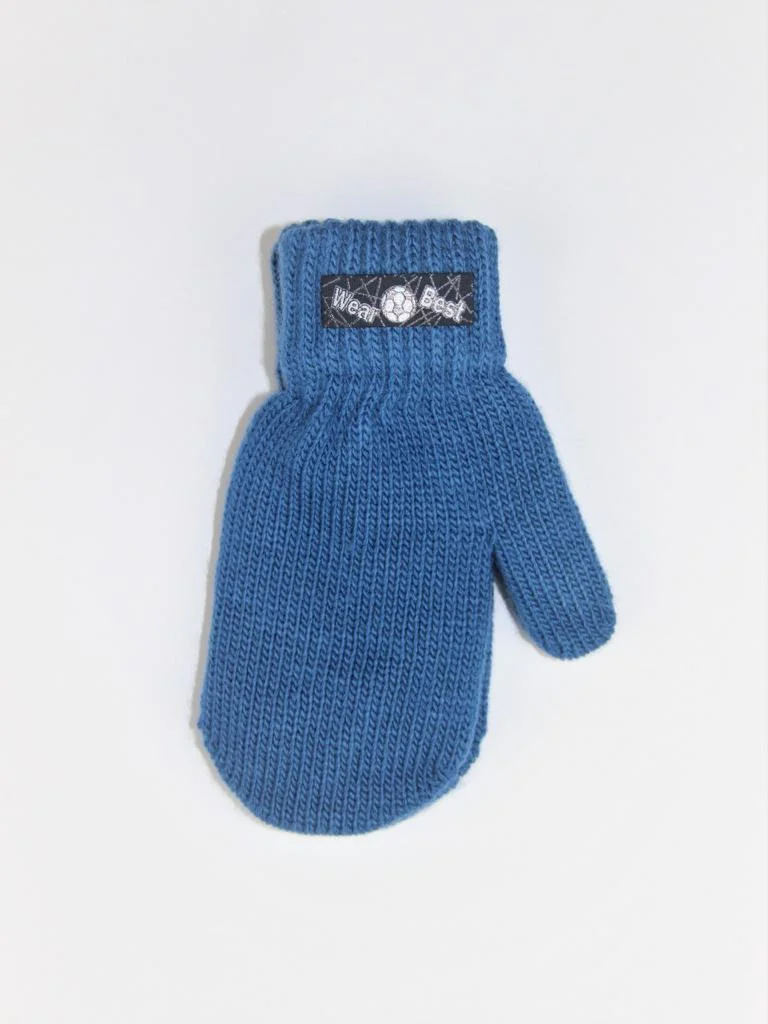 Синий варежки детские зимние, двойные на подкладе, шерсть. 5-6 лет, р.14