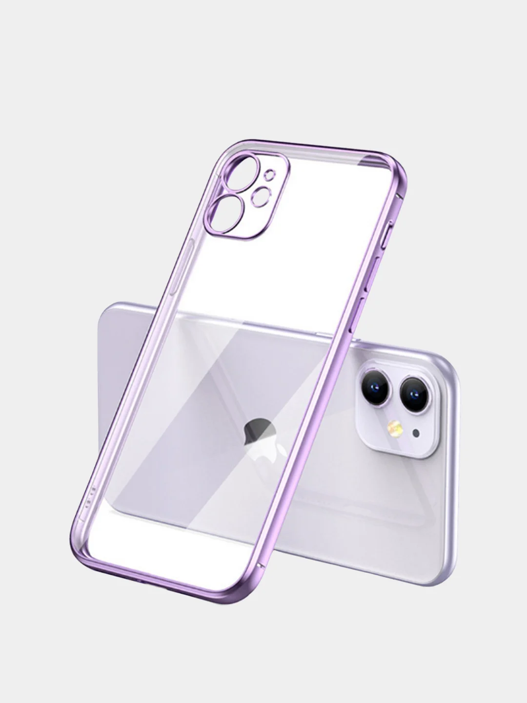 Сиреневый чехол прозрачный силиконовый для iPhone XR, 11, 11 Pro, 12 mini, 12, 12 Pro