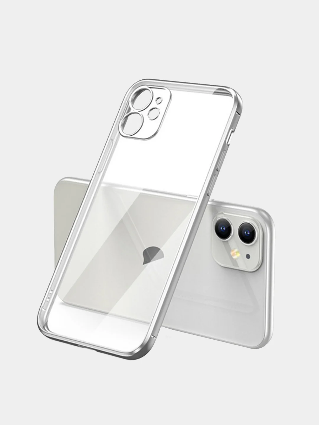 Серебряный чехол прозрачный силиконовый для iPhone XR, 11, 11 Pro, 12 mini, 12, 12 Pro