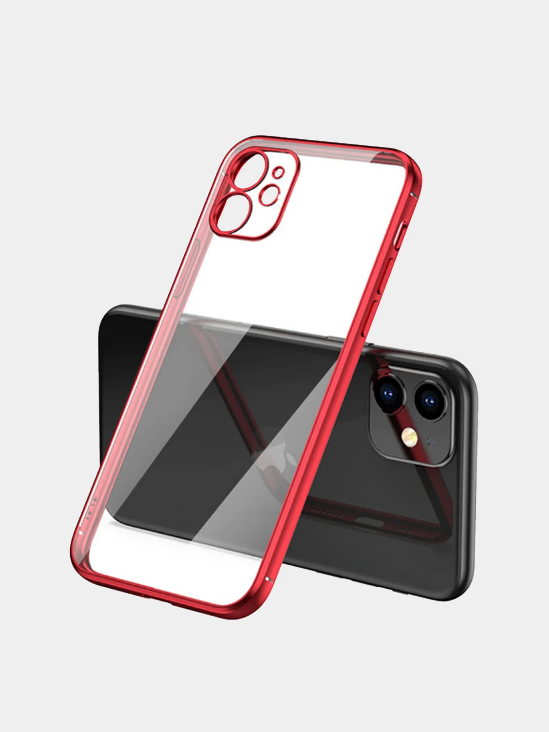 Красный чехол прозрачный силиконовый для iPhone XR, 11, 11 Pro, 12 mini, 12, 12 Pro