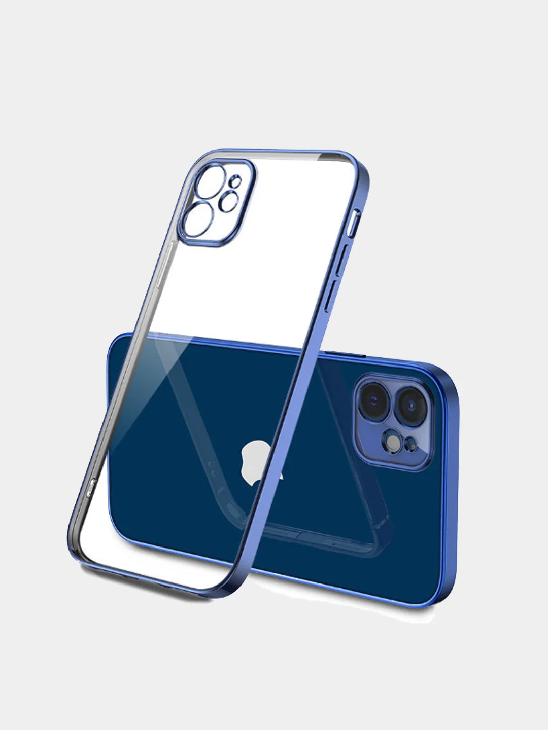 Синий чехол прозрачный силиконовый для iPhone XR, 11, 11 Pro, 12 mini, 12, 12 Pro