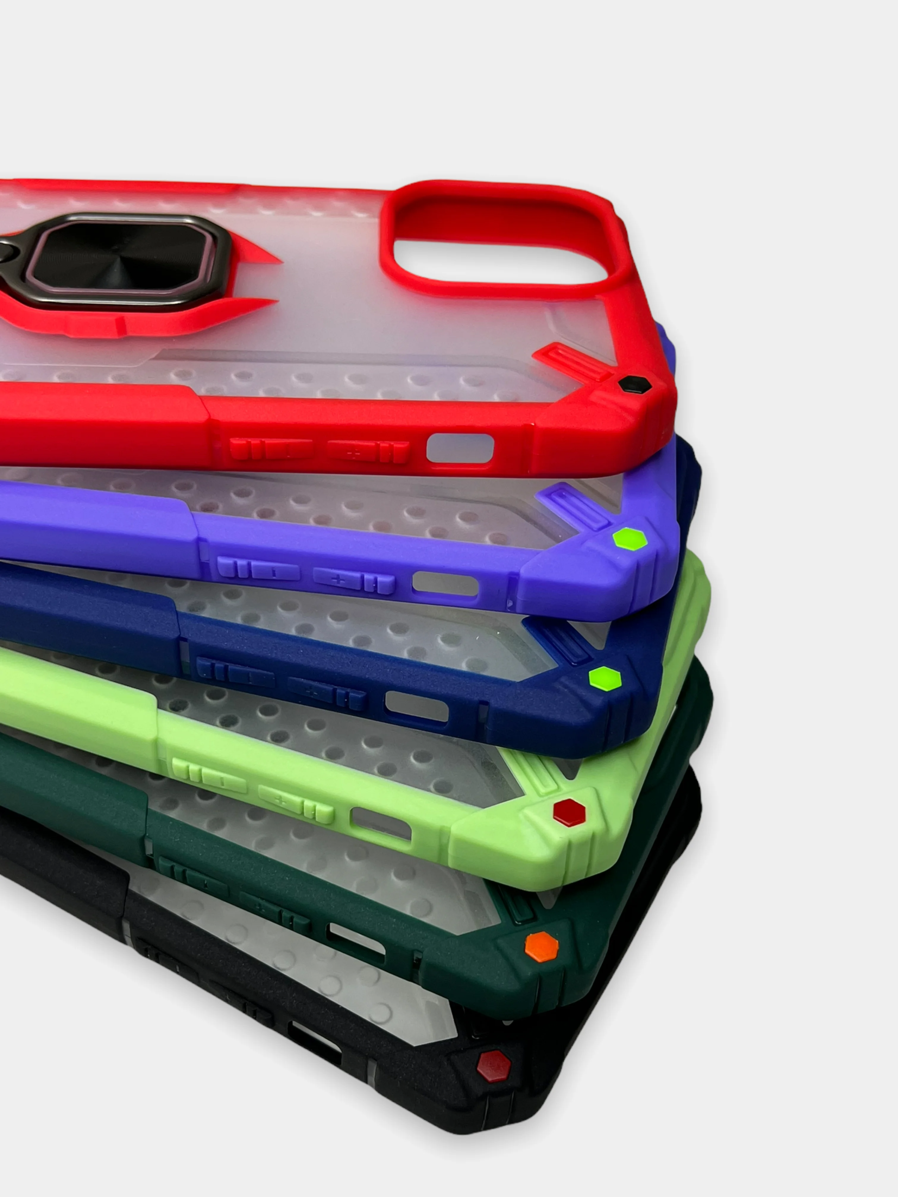 Красный чехол для iPhone 13, 13 Pro, Pro Max пластиковый полупрозрачный с металлическим кольцом