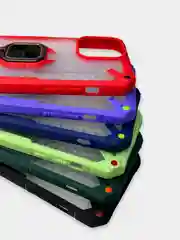 Красный чехол для iPhone 13, 13 Pro, Pro Max пластиковый полупрозрачный с металлическим кольцом