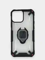 Черный чехол для iPhone 13, 13 Pro, Pro Max пластиковый полупрозрачный с металлическим кольцом