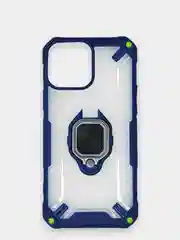 Темно-синий чехол для iPhone 13, 13 Pro, Pro Max пластиковый полупрозрачный с металлическим кольцом
