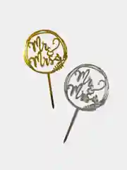 Золотой топпер свадебный "Mr&Mrs", круг