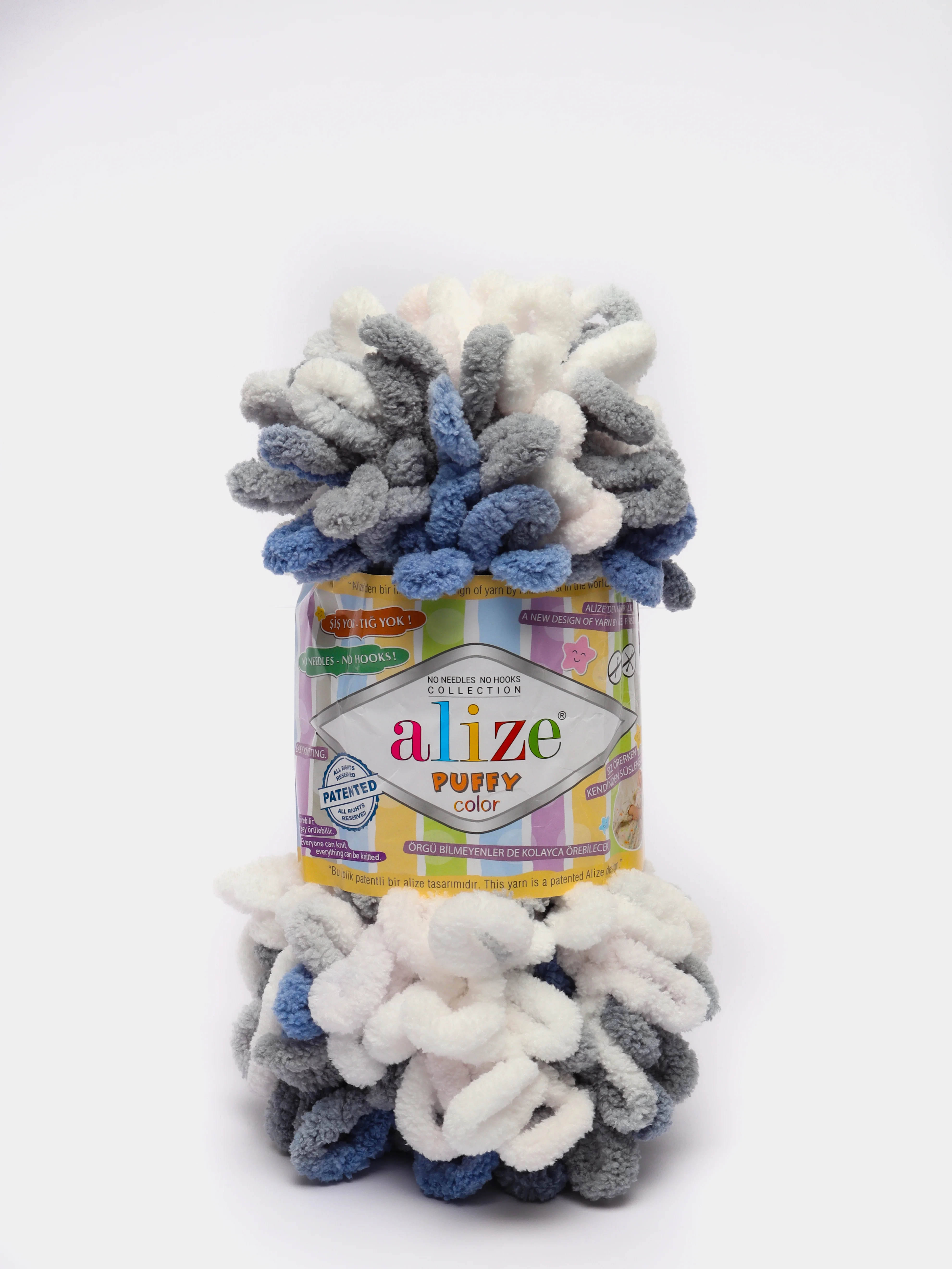 Синий меланж пряжа Alize Puffy Color 100% Микрополиэстер 100г  9м