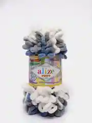 Синий меланж пряжа Alize Puffy Color 100% Микрополиэстер 100г  9м
