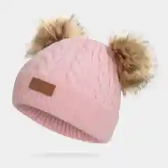 Конфетный детская шапка со съемными помпонами из меха енота