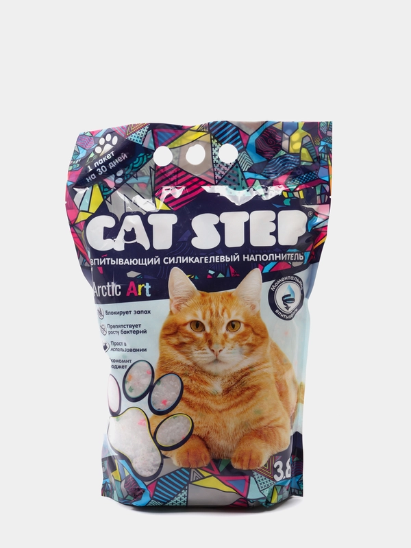 Силикагелевый наполнитель с цветными гранулами Cat Step arctic art, 3.8 л