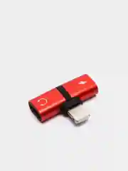 Красный переходник адаптер для наушников Lightning и зарядки Lightning на iPhone