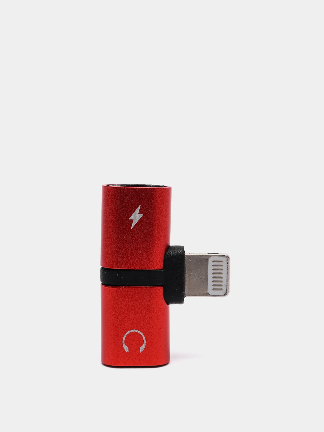 Красный переходник адаптер для наушников Lightning и зарядки Lightning на iPhone