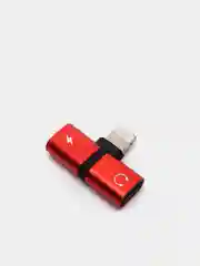 Красный переходник адаптер для наушников Lightning и зарядки Lightning на iPhone