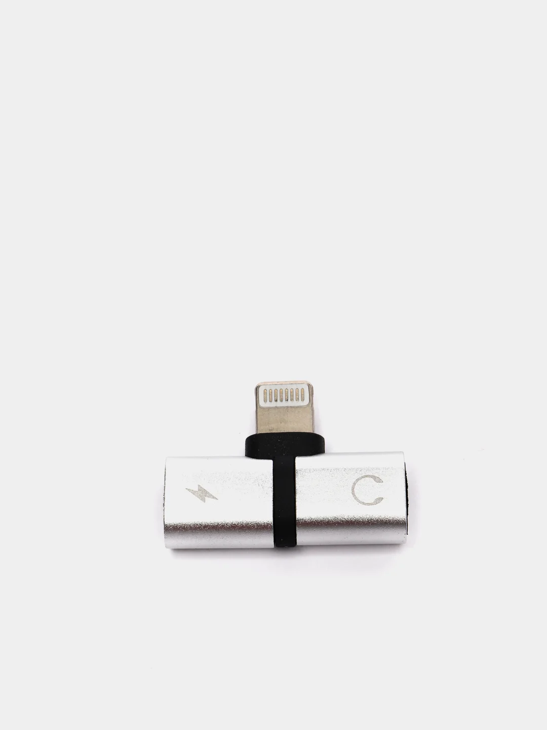 Серебряный переходник адаптер для наушников Lightning и зарядки Lightning на iPhone