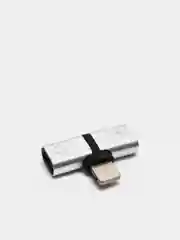 Серебряный переходник адаптер для наушников Lightning и зарядки Lightning на iPhone