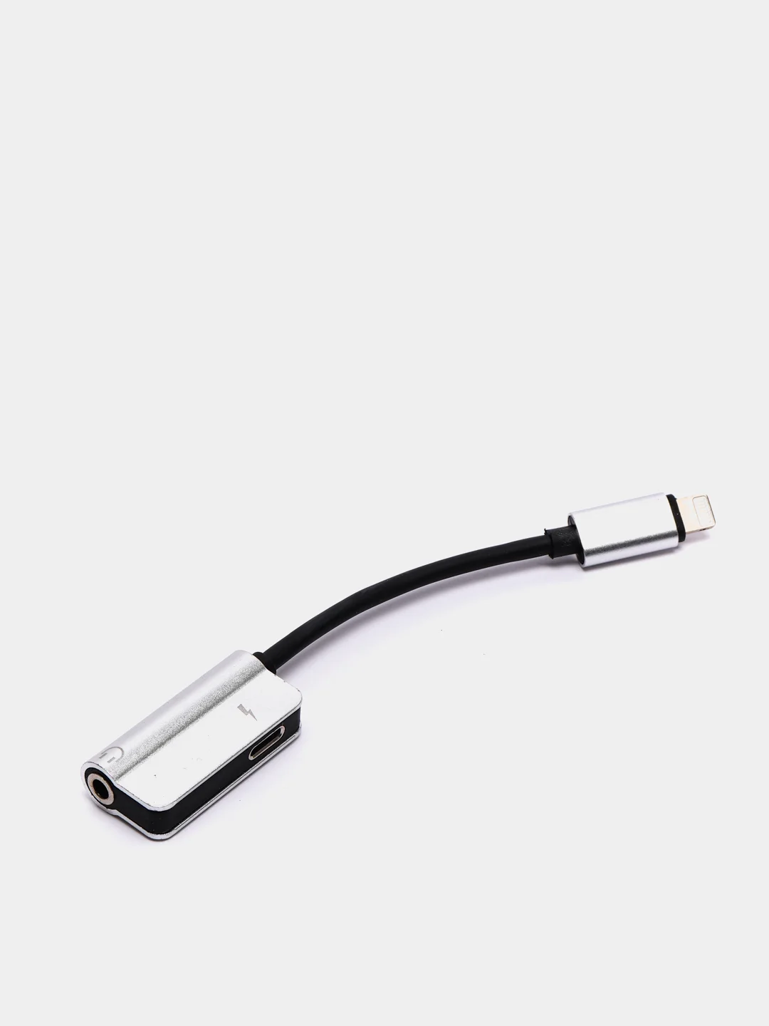 Серебряный переходник адаптер 2в1 для наушников AUX аукс 3.5 мм и Lightning iPhone на айфон