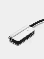 Серебряный переходник адаптер 2в1 для наушников AUX аукс 3.5 мм и Lightning iPhone на айфон