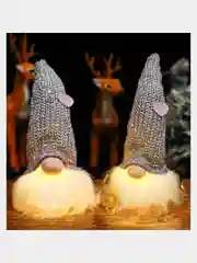 Серебряный гном новогодний, игрушка ёлочная, светящаяся