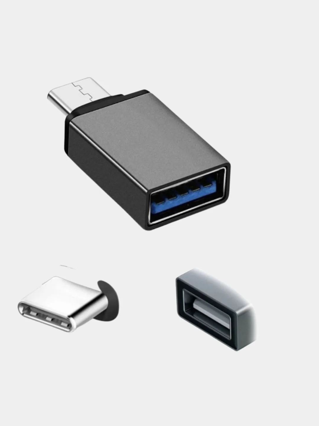 Черный переходник адаптер OTG TYPE-C на USB