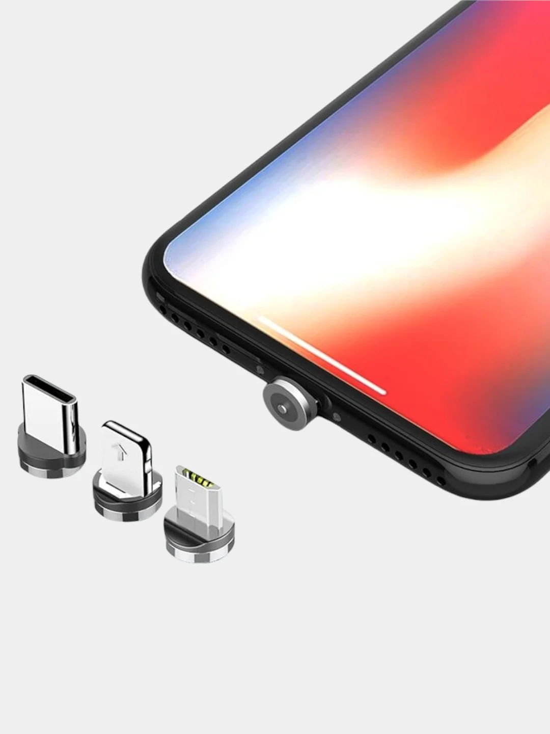 Золотой кабель USB и коннектор Denmen D09 для зарядки магнитный 2.4A, Lightning/Type-C/Micro Usb