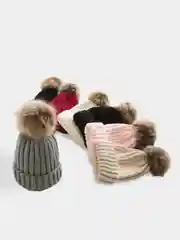 Шапка бини с меховым помпоном, унисекс