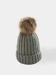 Серый шапка бини с меховым помпоном, унисекс