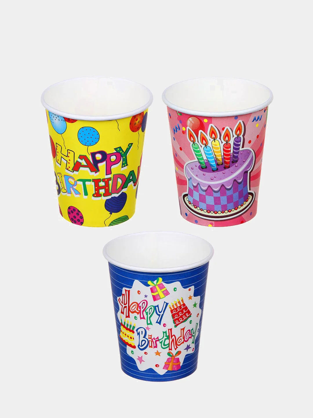 Набор бумажных стаканов, 6 шт, 200 мл "Happy Birthday" (С Днем Рождения)