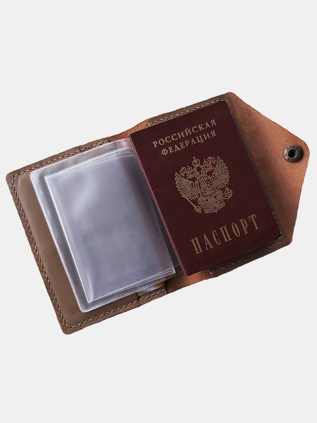 Хаки обложка для паспорта с вкладышем, натуральная кожа