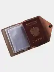 Хаки обложка для паспорта с вкладышем, натуральная кожа