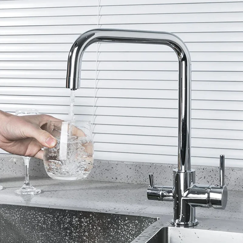 Белый смеситель для кухни FRUD R43054 из латуни с фильтром подключения воды поворотный излив