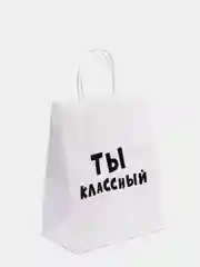 Зеленый крафтовые подарочные пакеты с приколами белые, размер 24 х 14 х 30 см