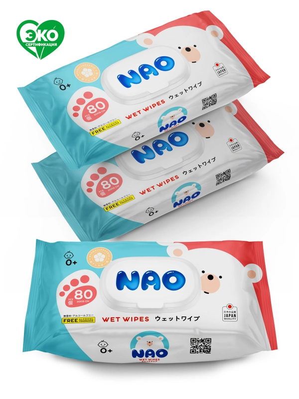 Салфетки влажные NAO, 80 штук